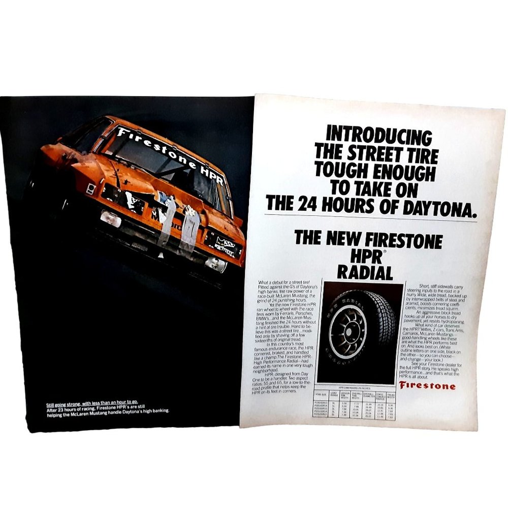 1981 Firestone Tires 24 Hours Daytona 2 Page Original Ad Vintage